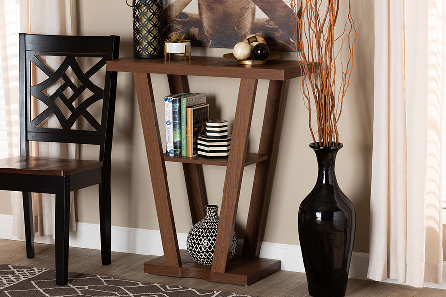 Boone Modern and Contemporary Walnut Brown Finished Wood Console Table