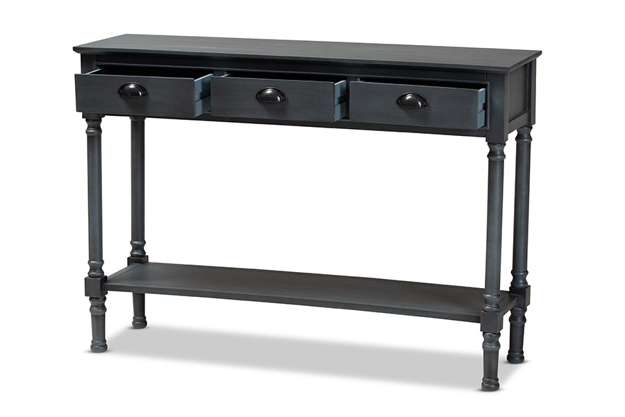 Garvey French Provincial Dark Blue Grey Wood 3-Drawer Entryway Console Table