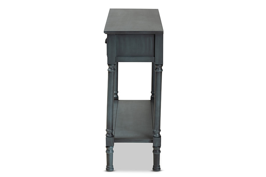 Garvey French Provincial Dark Blue Grey Wood 3-Drawer Entryway Console Table