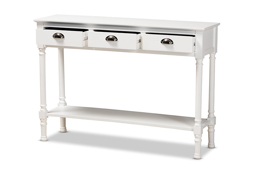 Garvey French Provincial White Finished Wood 3-Drawer Entryway Console Table