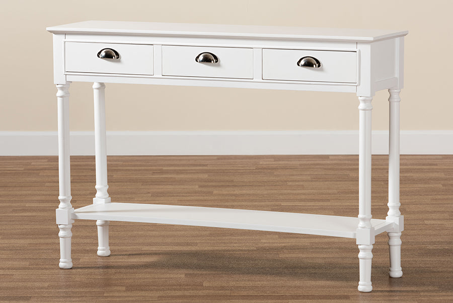 Garvey French Provincial White Finished Wood 3-Drawer Entryway Console Table