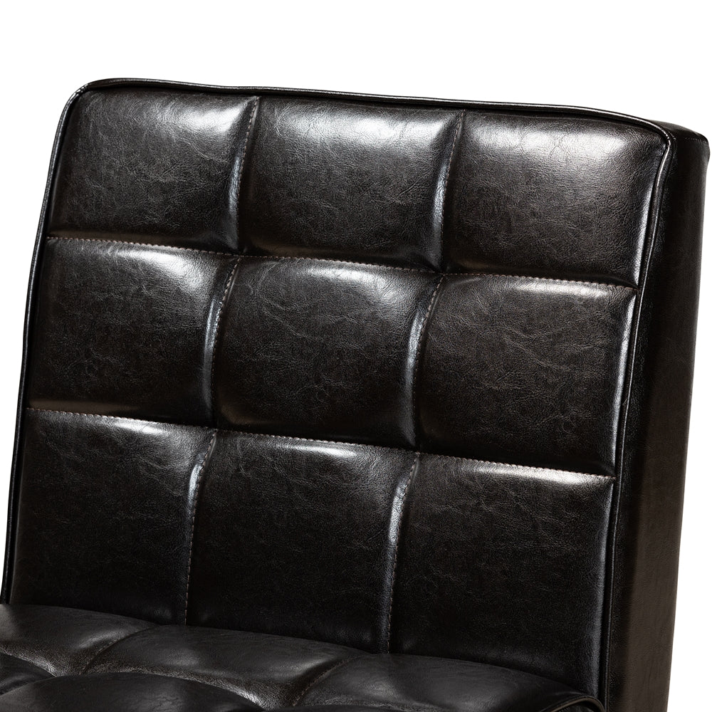 Sanford Mid-Century Modern Dark Brown Faux Leather Upholstered and Walnut Brown Finished Wood Dining Chair