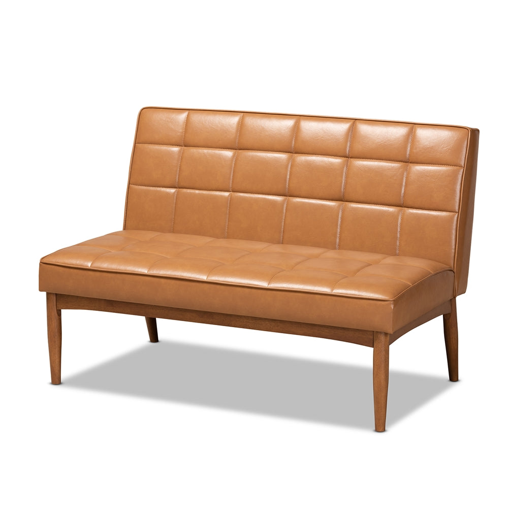 Sanford Mid-Century Modern Tan Faux Leather Upholstered and Walnut Brown Finished Wood 4-Piece Dining Nook Set