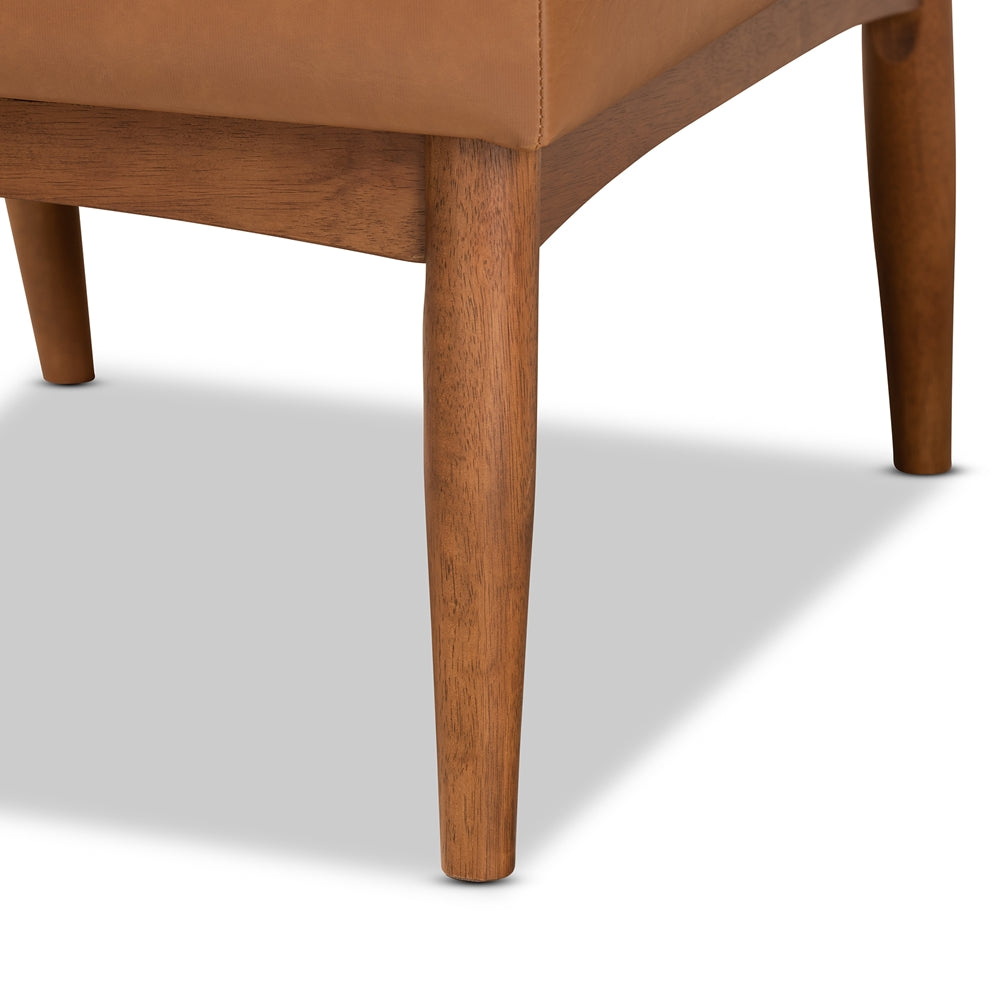 Sanford Mid-Century Modern Tan Faux Leather Upholstered and Walnut Brown Finished Wood Dining Chair