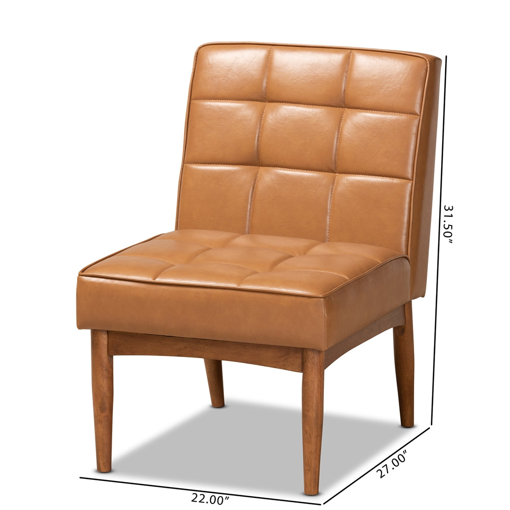 Sanford Mid-Century Modern Tan Faux Leather Upholstered and Walnut Brown Finished Wood Dining Chair