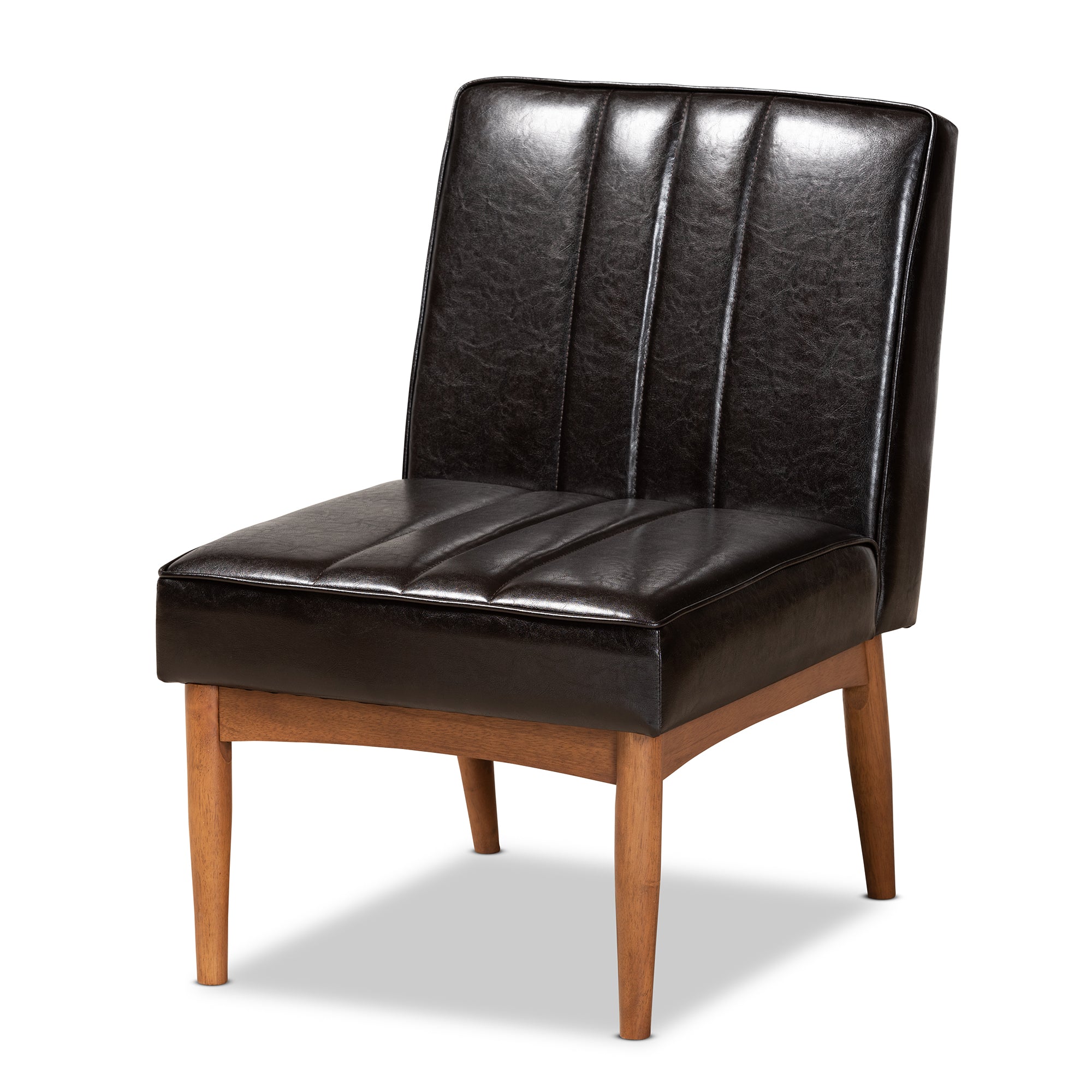 Baxton Studio Daymond Mid-Century Modern Dark Brown Faux Leather Upholstered and Walnut Brown Finished Wood Dining Chair