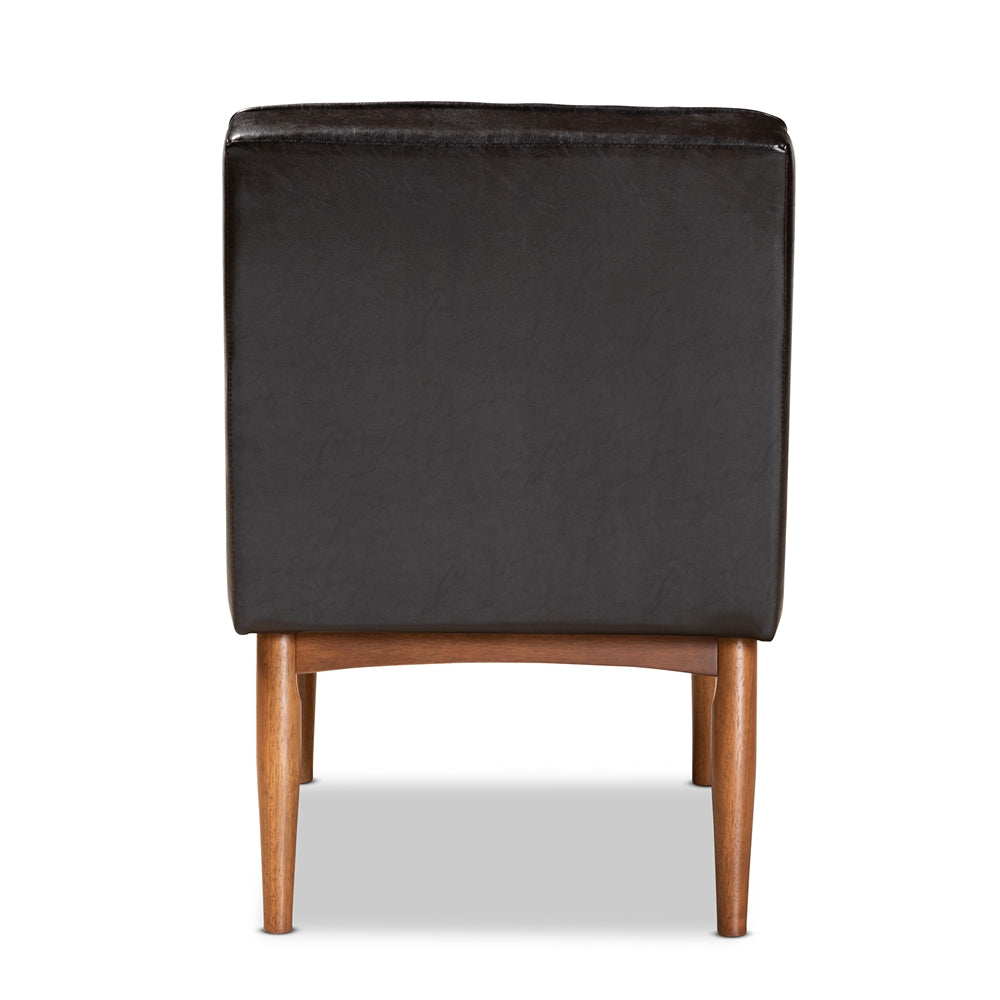 Daymond Mid-Century Modern Dark Brown Faux Leather Upholstered and Walnut Brown Finished Wood Dining Chair