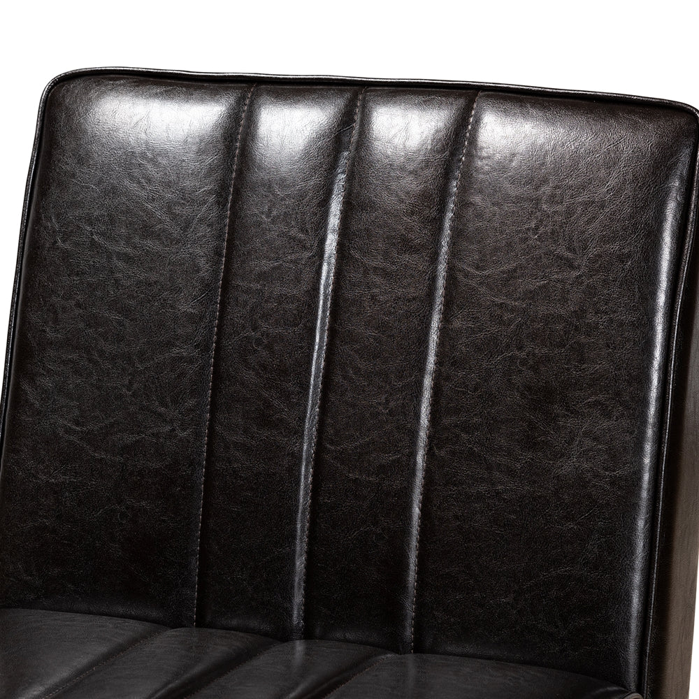 Daymond Mid-Century Modern Dark Brown Faux Leather Upholstered and Walnut Brown Finished Wood Dining Chair