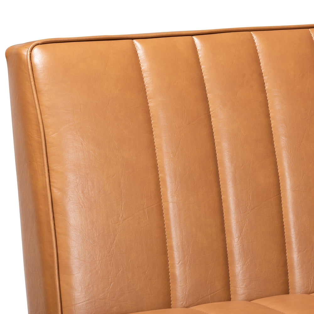 Daymond Mid-Century Modern Tan Faux Leather Upholstered and Walnut Brown Finished Wood 2-Piece Dining Nook Banquette Set