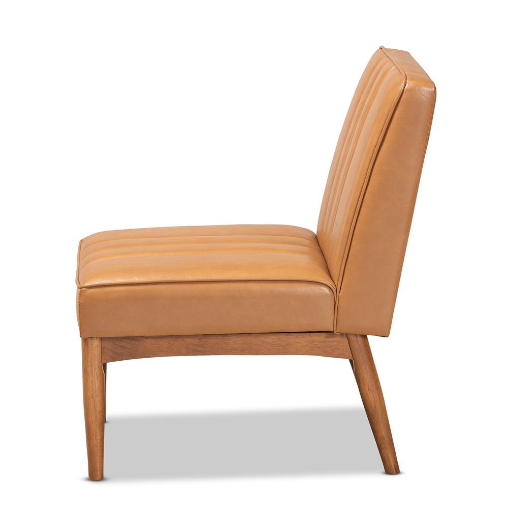 Daymond Mid-Century Modern Tan Faux Leather Upholstered and Walnut Brown Finished Wood Dining Chair