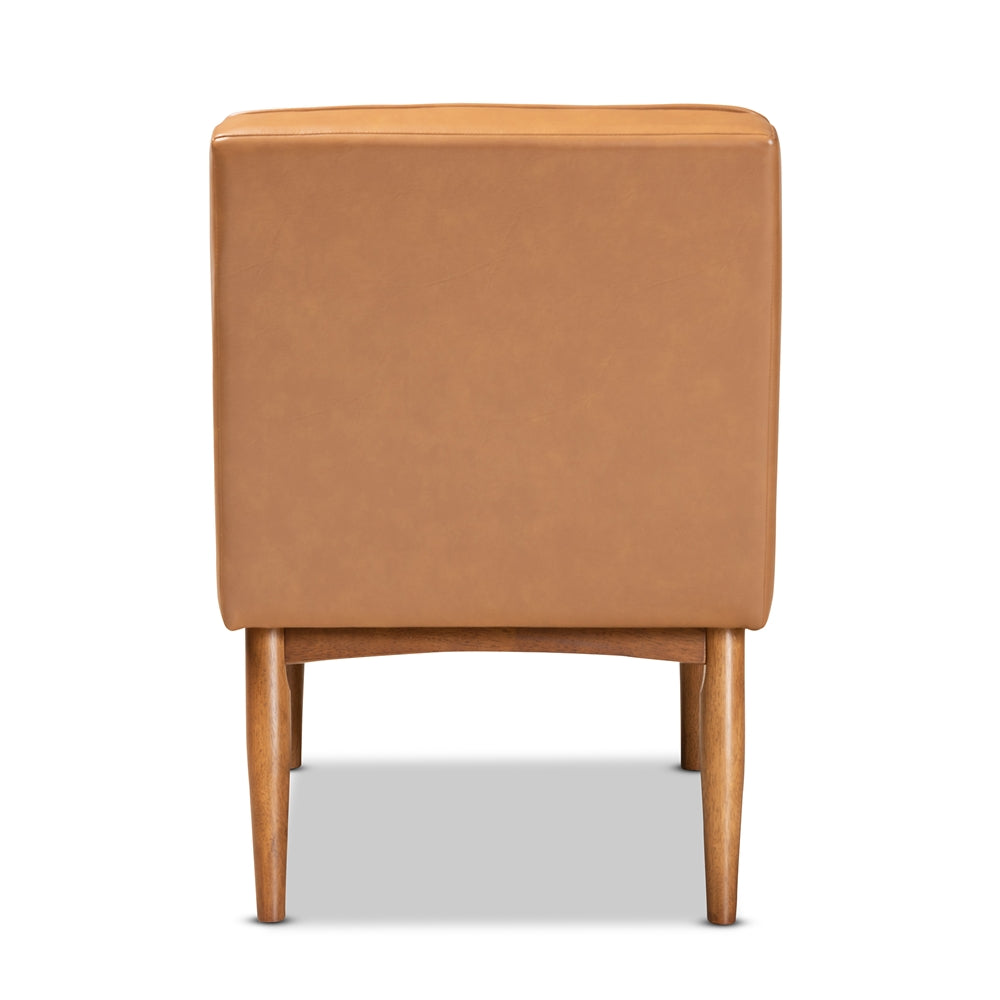 Daymond Mid-Century Modern Tan Faux Leather Upholstered and Walnut Brown Finished Wood Dining Chair
