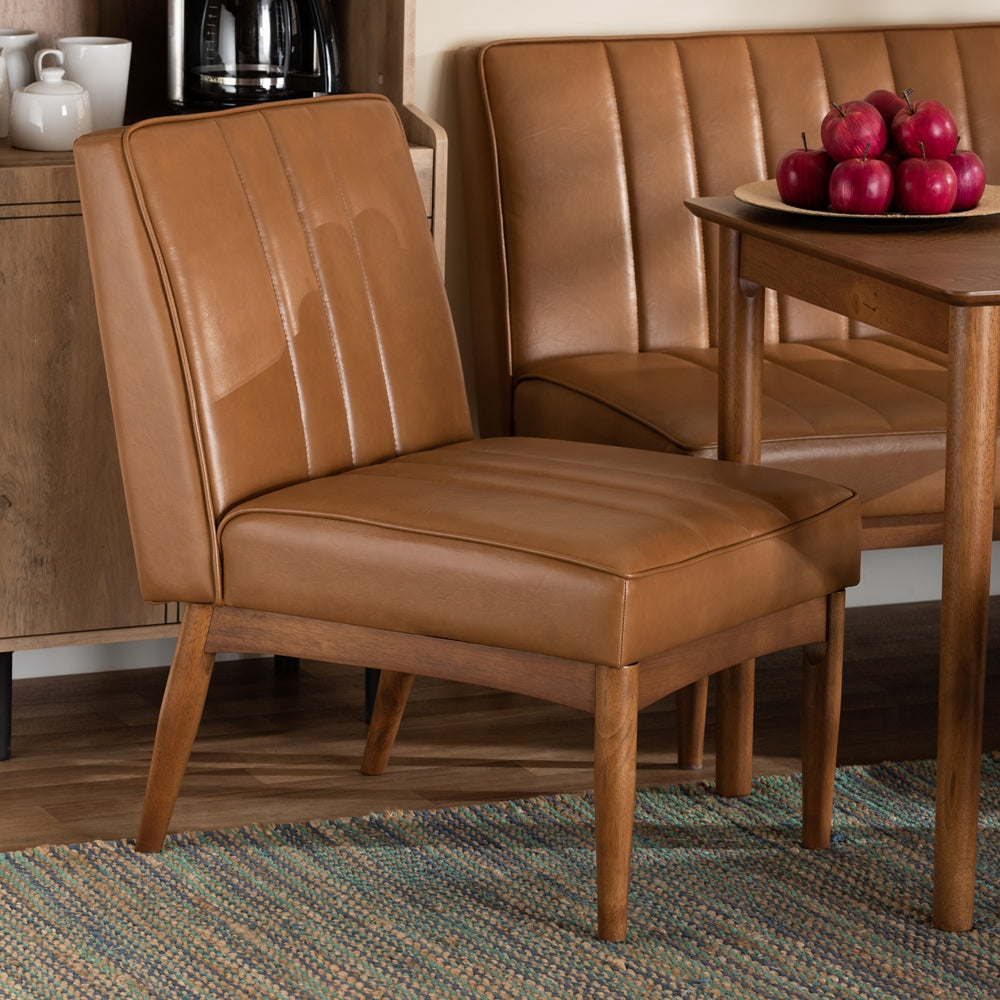 Daymond Mid-Century Modern Tan Faux Leather Upholstered and Walnut Brown Finished Wood Dining Chair