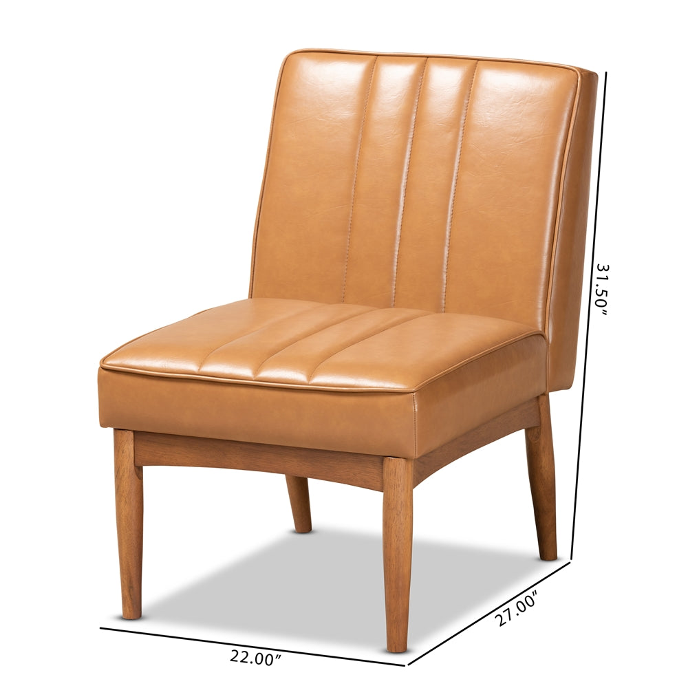 Daymond Mid-Century Modern Tan Faux Leather Upholstered and Walnut Brown Finished Wood Dining Chair