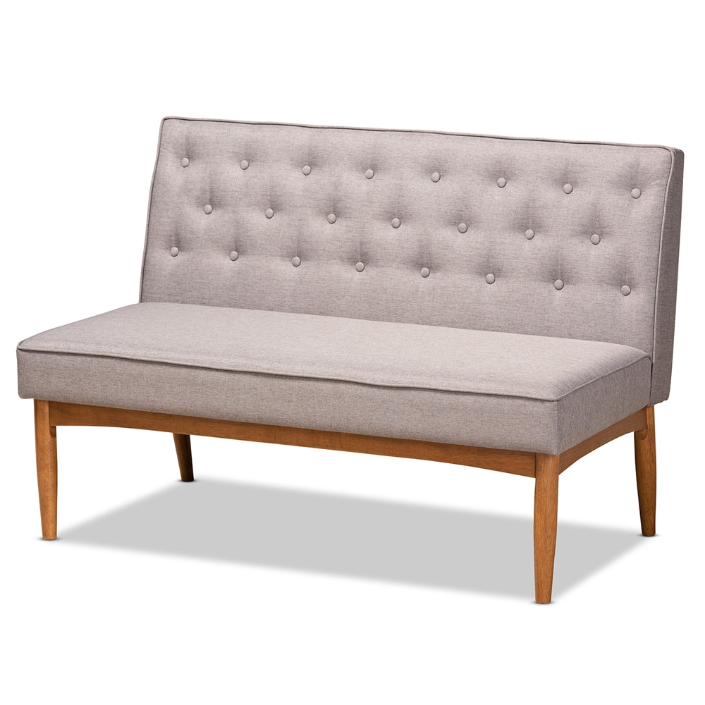 Riordan Mid-Century Modern Grey Fabric Upholstered and Walnut Brown Finished Wood 5-Piece Dining Nook Set