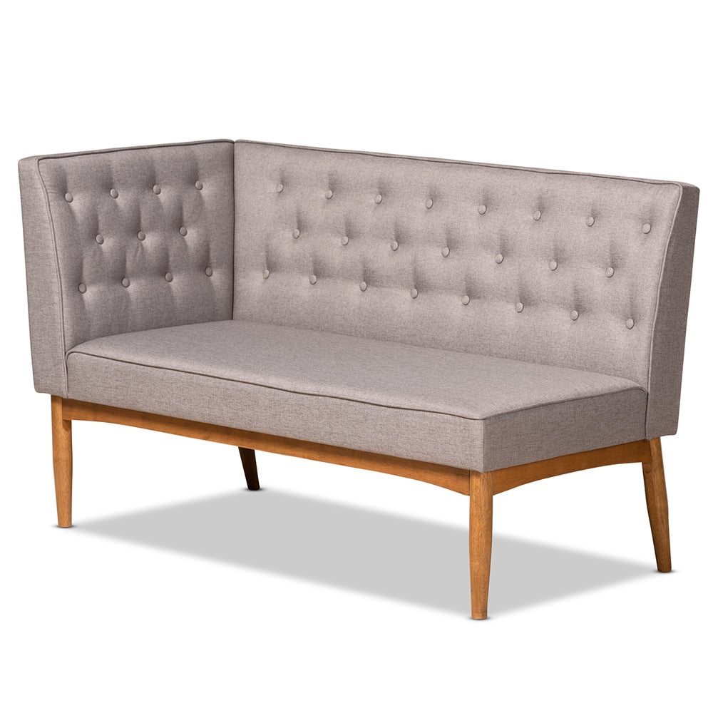 Riordan Mid-Century Modern Grey Fabric Upholstered and Walnut Brown Finished Wood 5-Piece Dining Nook Set