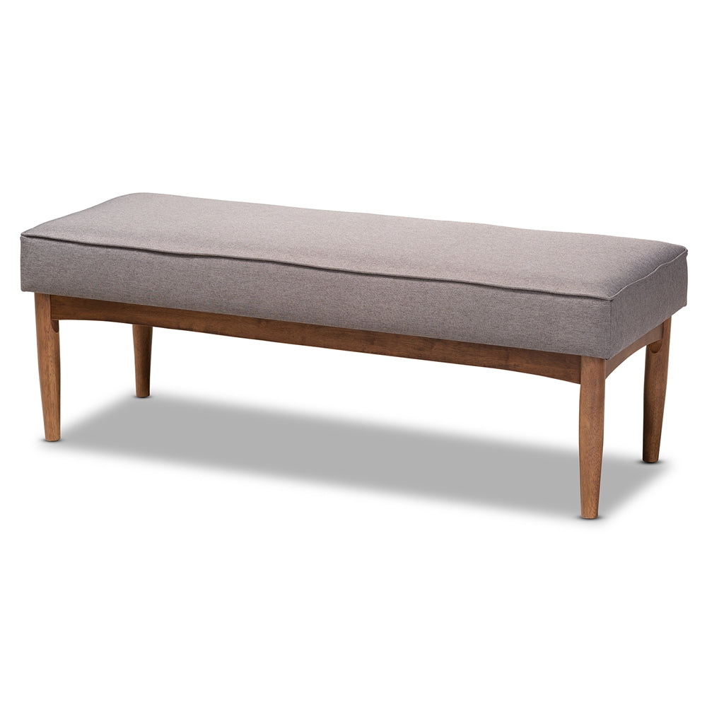 Riordan Mid-Century Modern Grey Fabric Upholstered and Walnut Brown Finished Wood 5-Piece Dining Nook Set