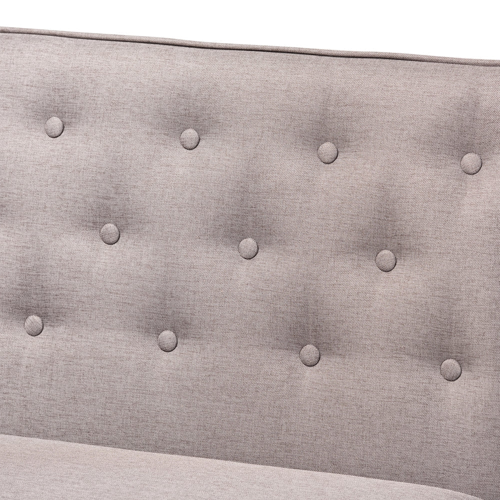 Riordan Mid-Century Modern Grey Fabric Upholstered and Walnut Brown Finished Wood 2-Piece Dining Nook Banquette Set