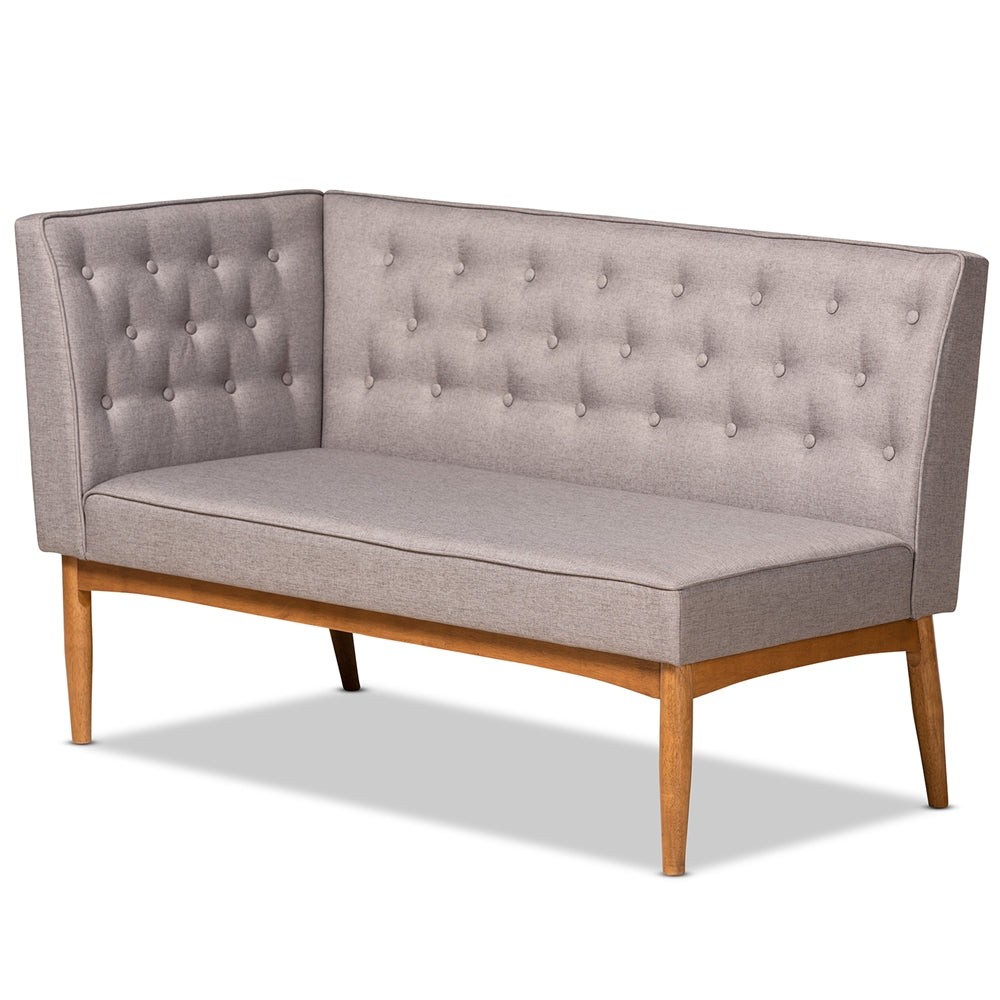 Riordan Mid-Century Modern Grey Fabric Upholstered and Walnut Brown Finished Wood 3-Piece Dining Nook Set