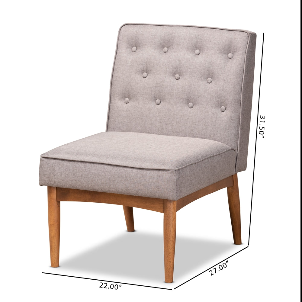Riordan Mid-Century Modern Grey Fabric Upholstered and Walnut Brown Finished Wood Dining Chair