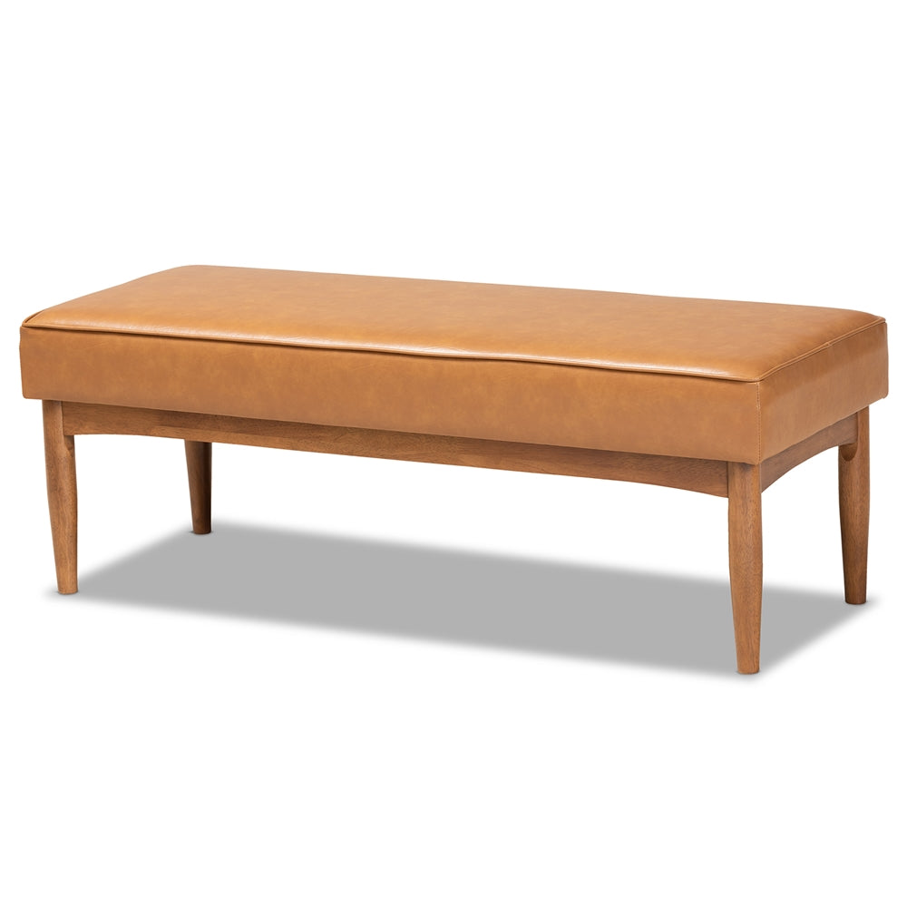 Riordan Mid-Century Modern Tan Faux Leather Upholstered and Walnut Brown Finished Wood 5-Piece Dining Nook Set