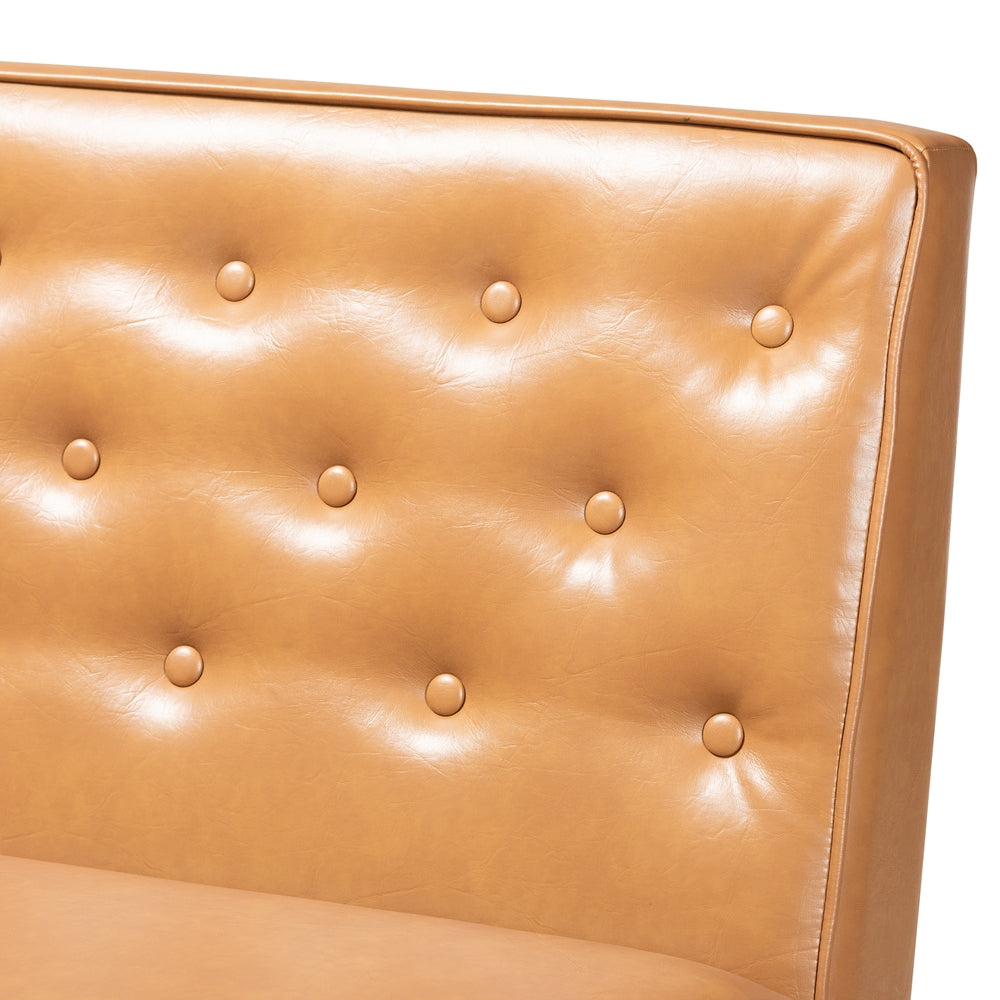 Riordan Mid-Century Modern Tan Faux Leather Upholstered and Walnut Brown Finished Wood 2-Piece Dining Nook Banquette Set