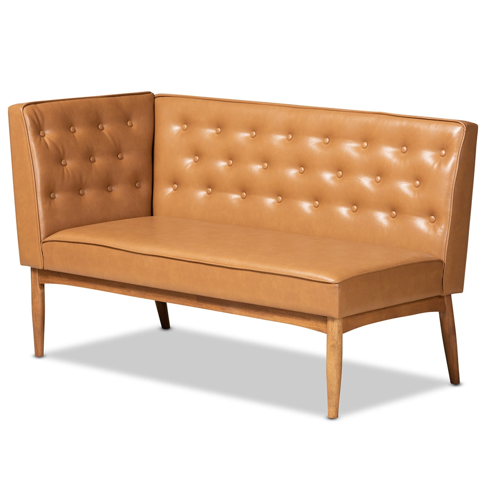 Riordan Mid-Century Modern Tan Faux Leather Upholstered and Walnut Brown Finished Wood 3-Piece Dining Nook Set
