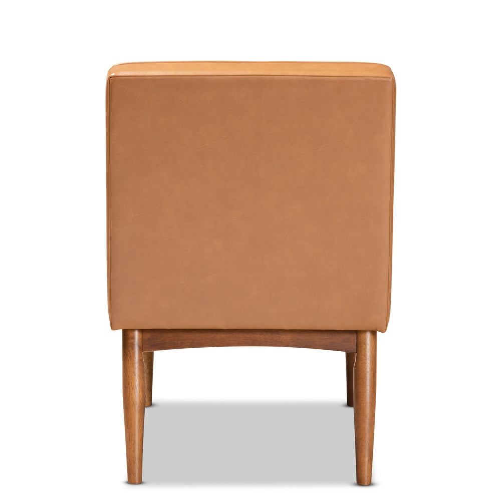 Riordan Mid-Century Modern Tan Faux Leather Upholstered and Walnut Brown Finished Wood Dining Chair