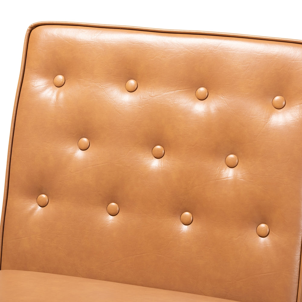 Riordan Mid-Century Modern Tan Faux Leather Upholstered and Walnut Brown Finished Wood Dining Chair
