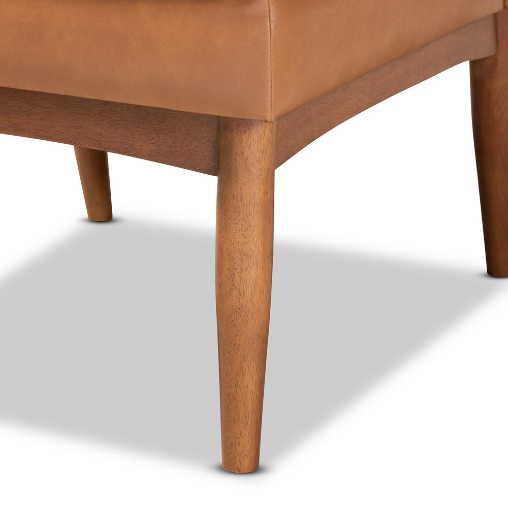Riordan Mid-Century Modern Tan Faux Leather Upholstered and Walnut Brown Finished Wood Dining Chair
