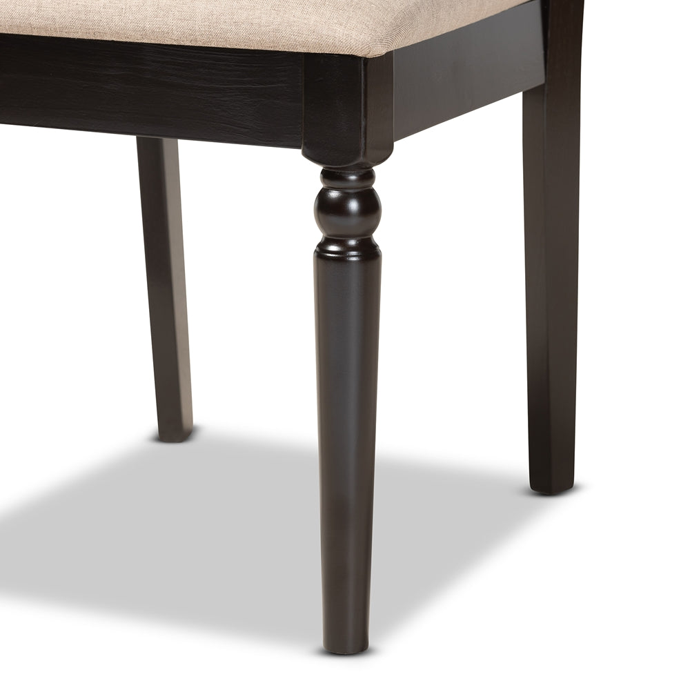 Ramiro Modern and Contemporary Sand Fabric Upholstered and Dark Brown Finished Wood 7-Piece Dining Set