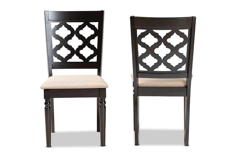 Ramiro Modern and Contemporary Sand Fabric Upholstered and Dark Brown Finished Wood 2-Piece Dining Chair Set