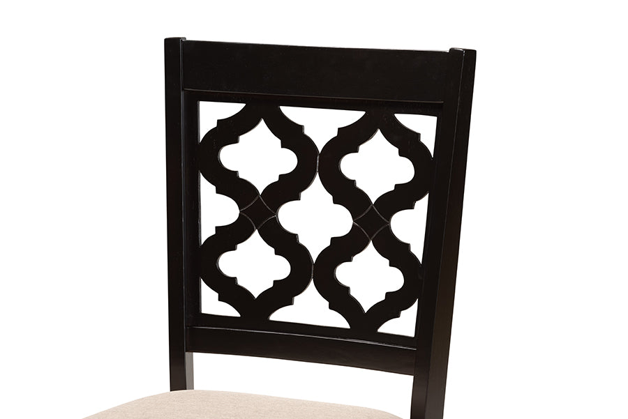 Ramiro Modern and Contemporary Sand Fabric Upholstered and Dark Brown Finished Wood 2-Piece Dining Chair Set