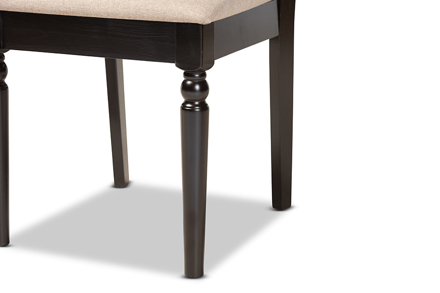 Ramiro Modern and Contemporary Sand Fabric Upholstered and Dark Brown Finished Wood 2-Piece Dining Chair Set