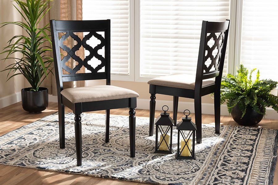 Ramiro Modern and Contemporary Sand Fabric Upholstered and Dark Brown Finished Wood 2-Piece Dining Chair Set