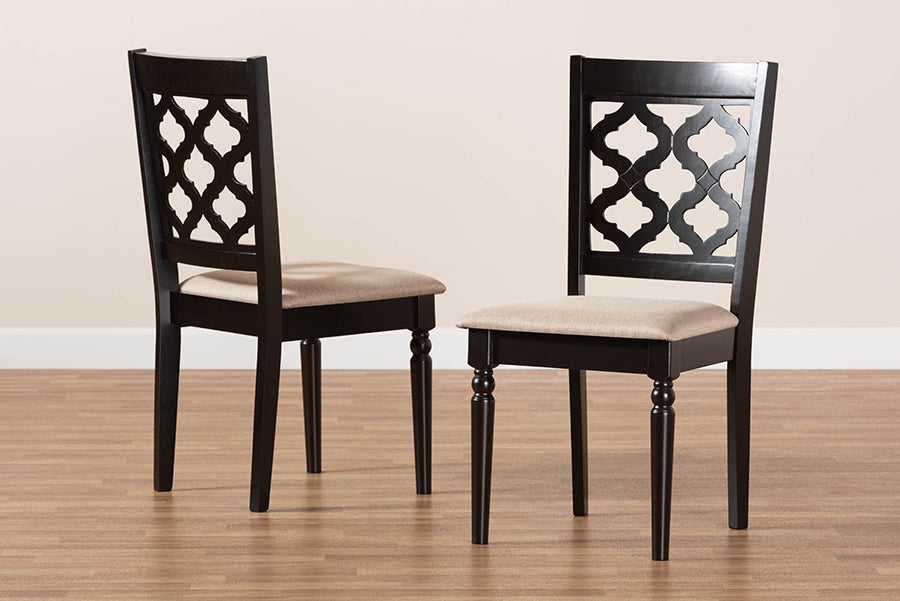Ramiro Modern and Contemporary Sand Fabric Upholstered and Dark Brown Finished Wood 2-Piece Dining Chair Set