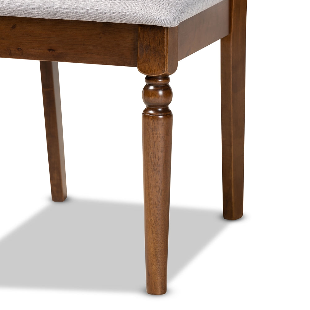 Ramiro Modern and Contemporary Grey Fabric Upholstered and Walnut Brown Finished Wood 7-Piece Dining Set
