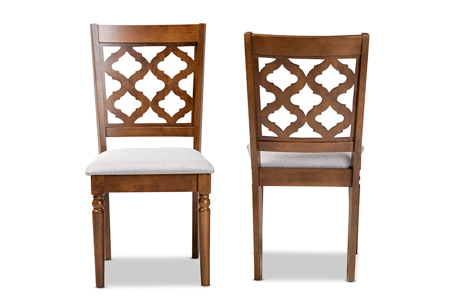 Ramiro Modern and Contemporary Grey Fabric Upholstered and Walnut Brown Finished Wood 2-Piece Dining Chair Set