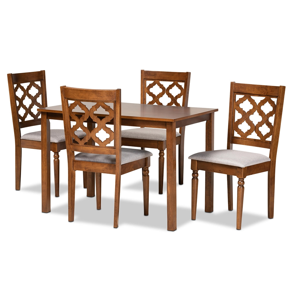 Ramiro Modern and Contemporary Grey Fabric Upholstered and Walnut Brown Finished Wood 5-Piece Dining Set