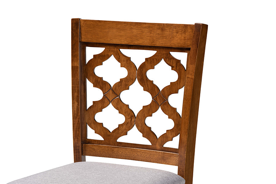 Ramiro Modern and Contemporary Transitional Grey Fabric Upholstered and Walnut Brown Finished Wood 5-Piece Pub Set