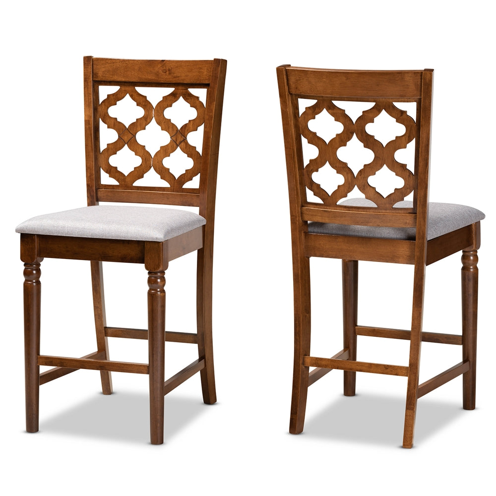 Ramiro Modern and Contemporary Transitional Grey Fabric Upholstered and Walnut Brown Finished Wood 2-Piece Counter Stool Set