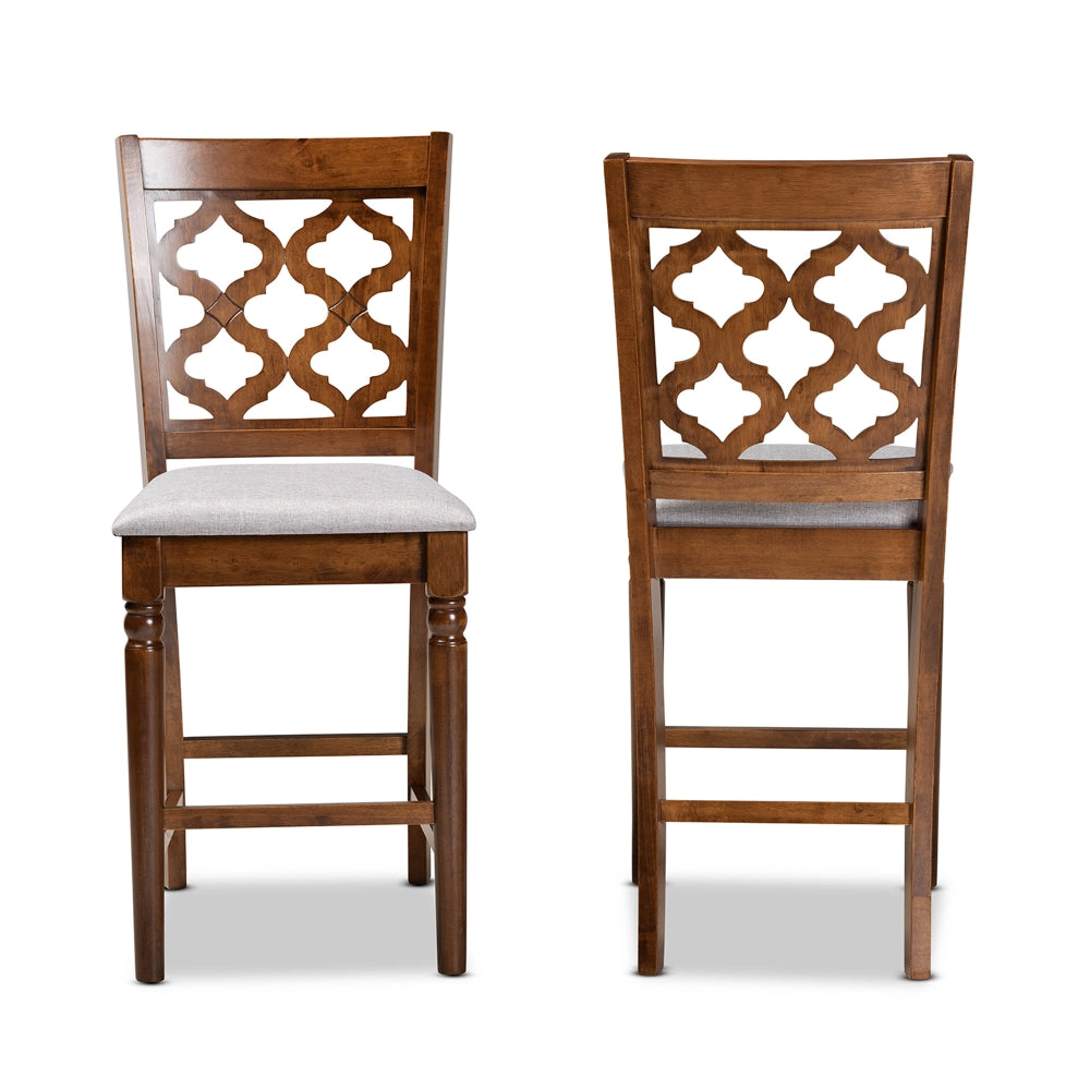 Ramiro Modern and Contemporary Transitional Grey Fabric Upholstered and Walnut Brown Finished Wood 2-Piece Counter Stool Set