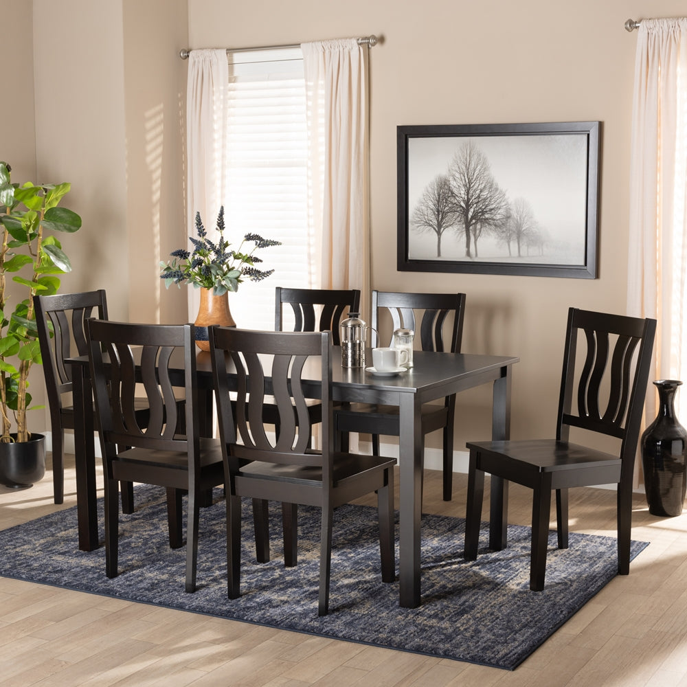 Zamira Modern and Contemporary Transitional Dark Brown Finished Wood 7-Piece Dining Set