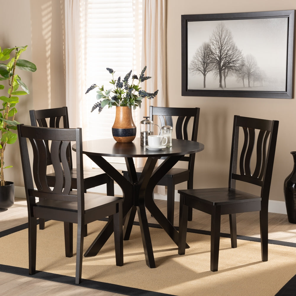 Mare Modern and Contemporary Transitional Dark Brown Finished Wood 5-Piece Dining Set