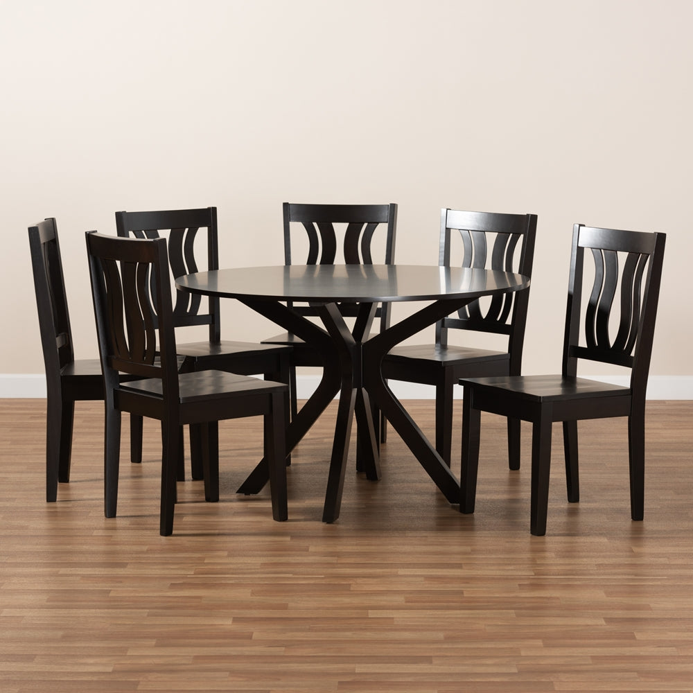 Mare Modern and Contemporary Transitional Dark Brown Finished Wood 7-Piece Dining Set