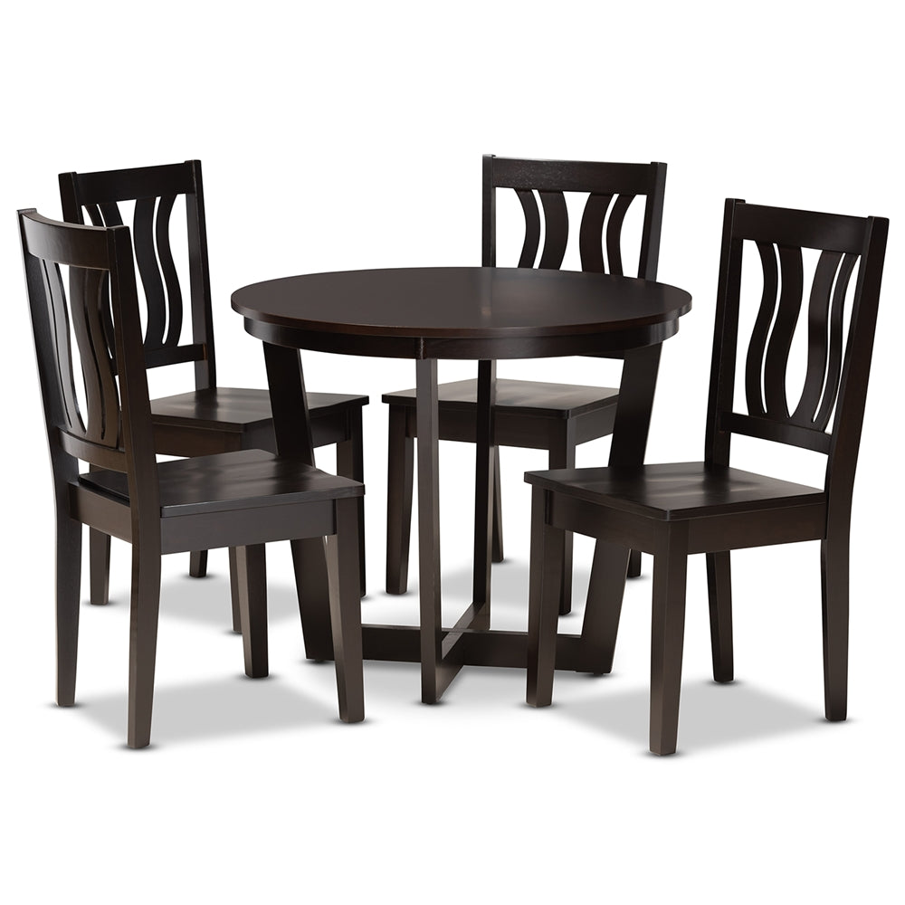 Elodia Modern and Contemporary Transitional Dark Brown Finished Wood 5-Piece Dining Set