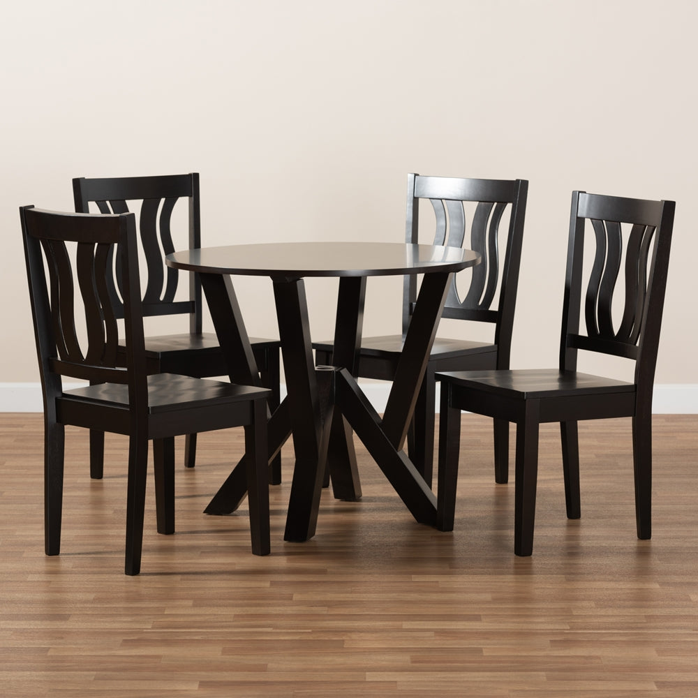 Noelia Modern and Contemporary Transitional Dark Brown Finished Wood 5-Piece Dining Set