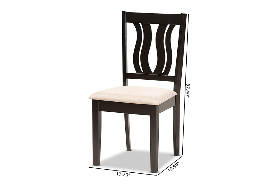Fenton Modern and Contemporary Sand Fabric Upholstered and Dark Brown Finished Wood 2-Piece Dining Chair Set