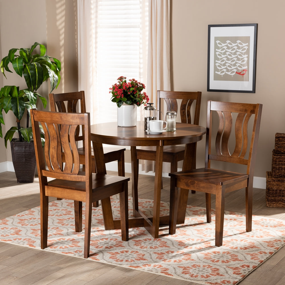 Elodia Modern and Contemporary Transitional Walnut Brown Finished Wood 5-Piece Dining Set