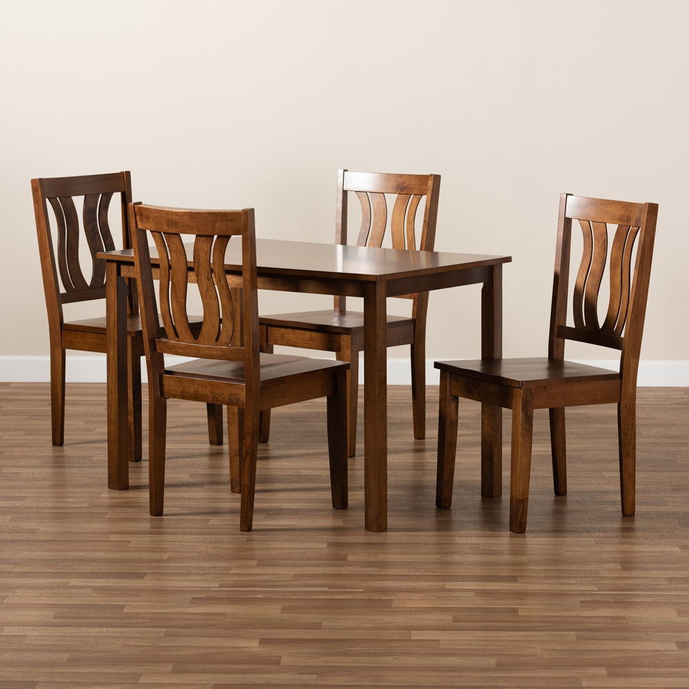 Zamira Modern and Contemporary Transitional Walnut Brown Finished Wood 5-Piece Dining Set