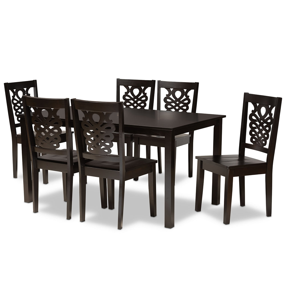Luisa Modern and Contemporary Transitional Dark Brown Finished Wood 7-Piece Dining Set